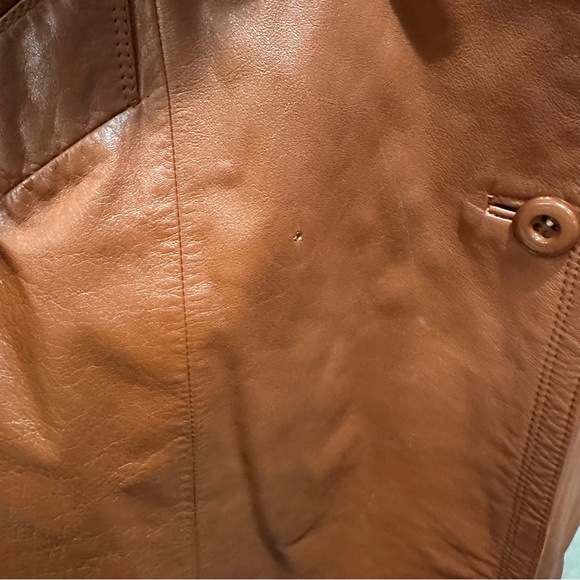 GENUINE LEATHER ARGENTINEAN RUST/BRICK COLOR LONG‎ TRENCH SIZE 2 - Picture 8 of 8